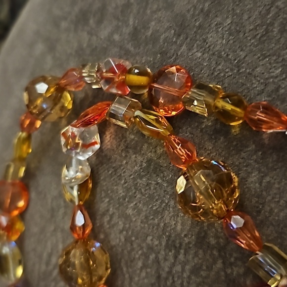 HANDMADE Orange Dichroic Glass Pendant Beaded Necklace - Picture 9 of 10